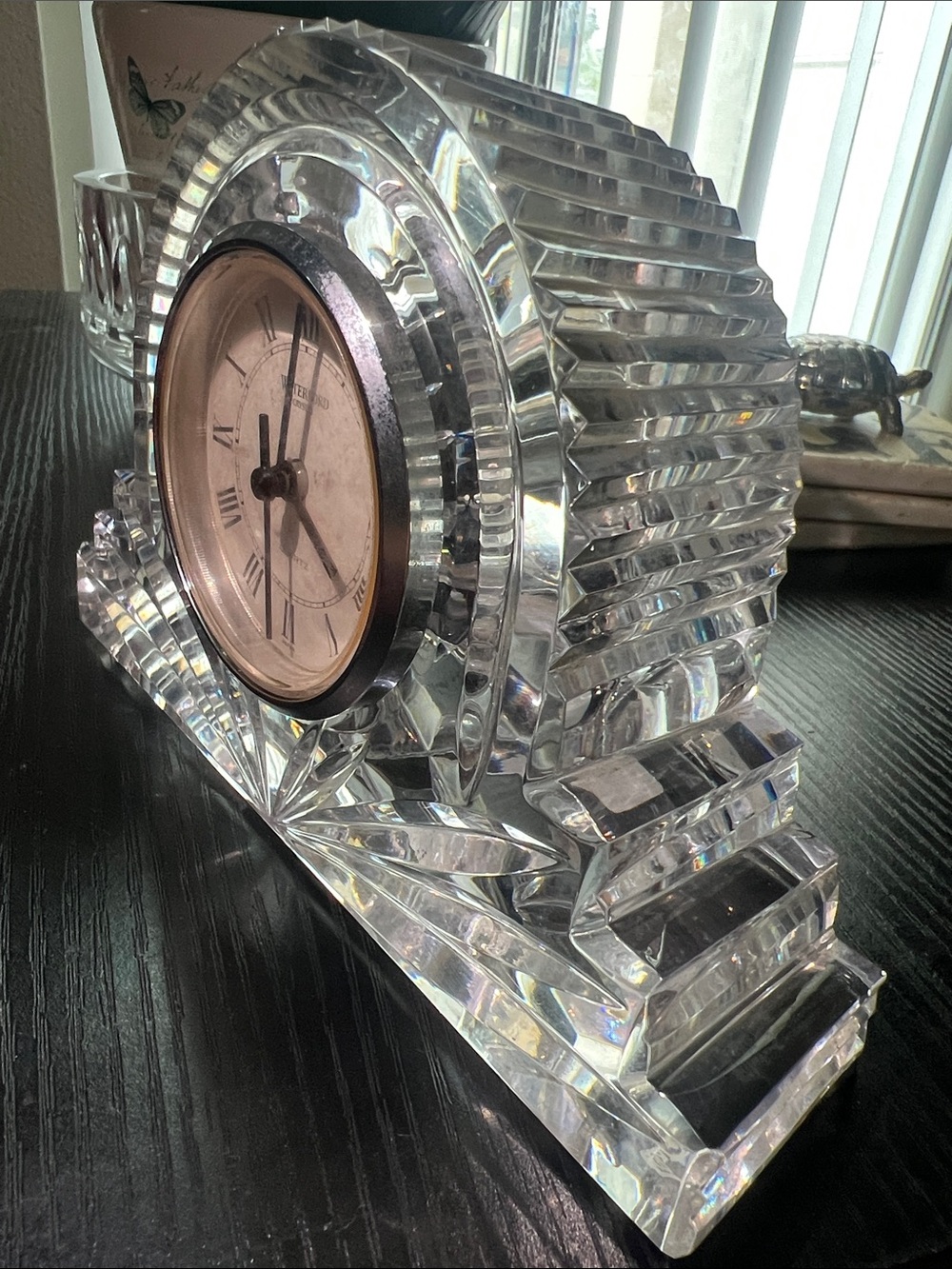 Vintage Waterford Crystal Mantle Clock with Sunburst Design and Roman Numerals - Picture 8 of 9